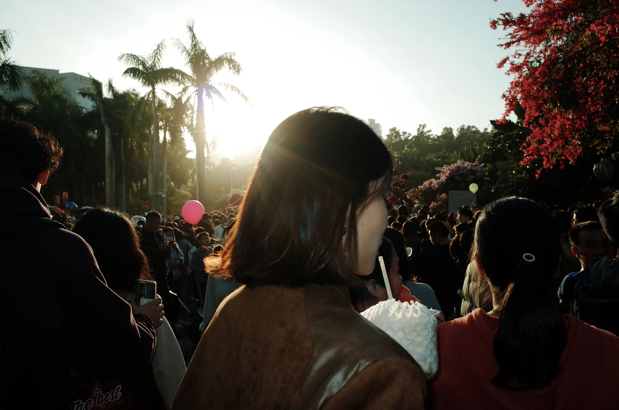 Crowd portrait in sunset light